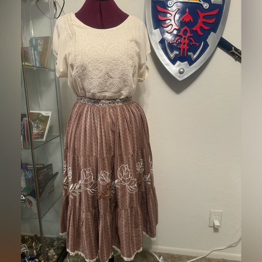Dimitri Brown Maxi Skirt with Wooden Bead Accents – Size Medium